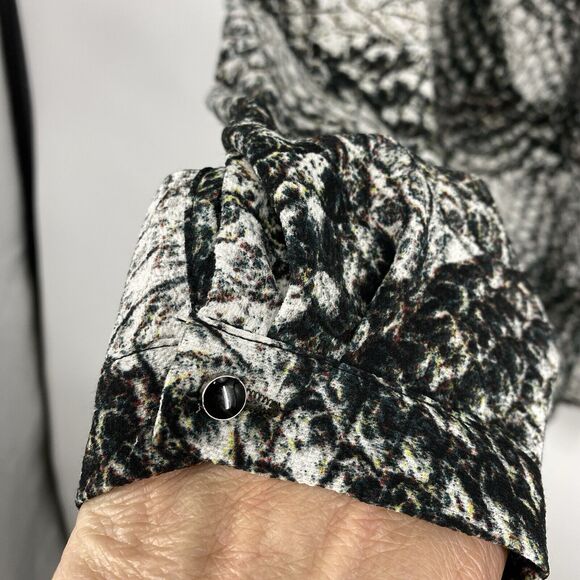 Alberto Makali roll tab Tunic top size XL Crochet Back black Gray Pattern Chiffo - Picture 7 of 12